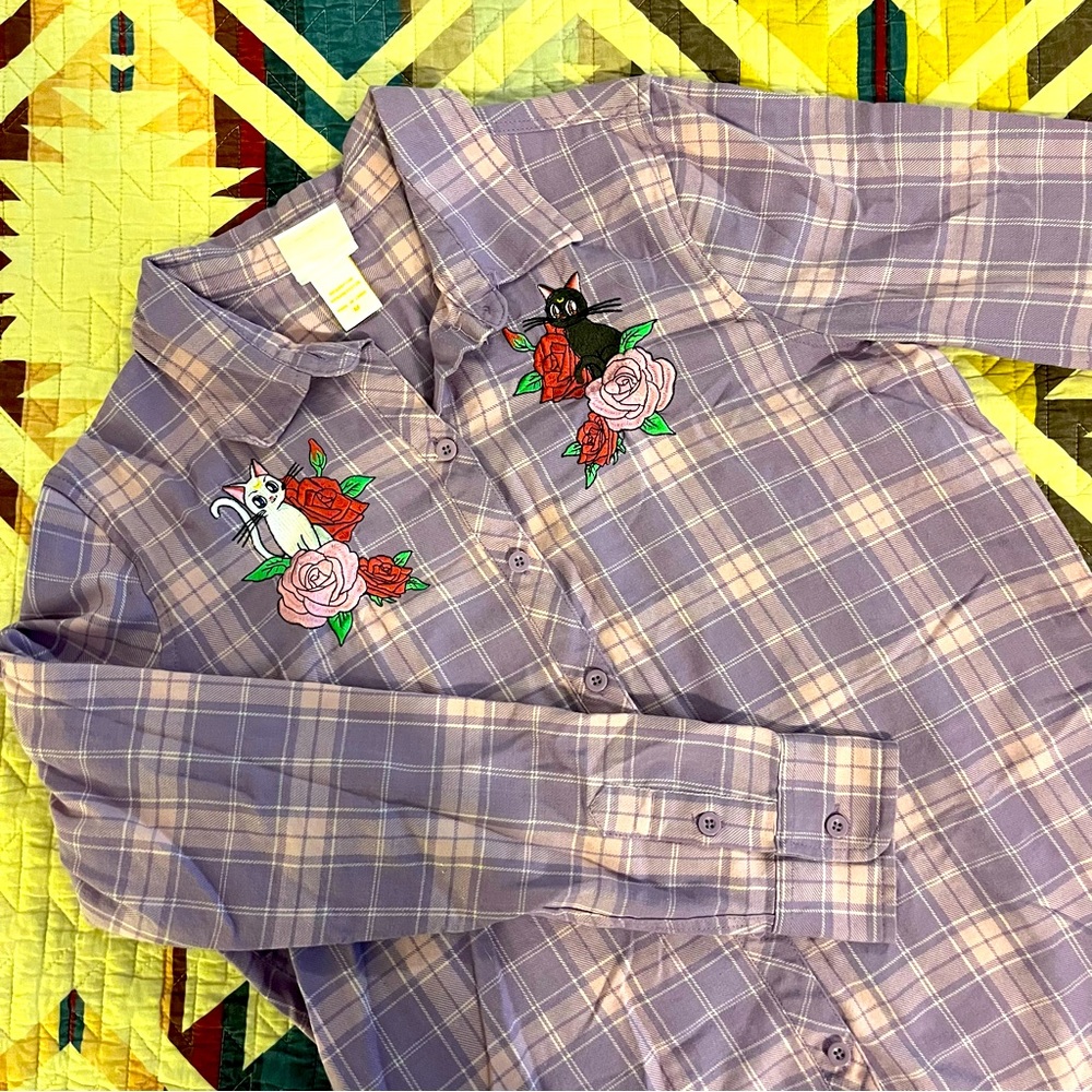 Sailor Moon Pink & Lavender Plaid Buttondown